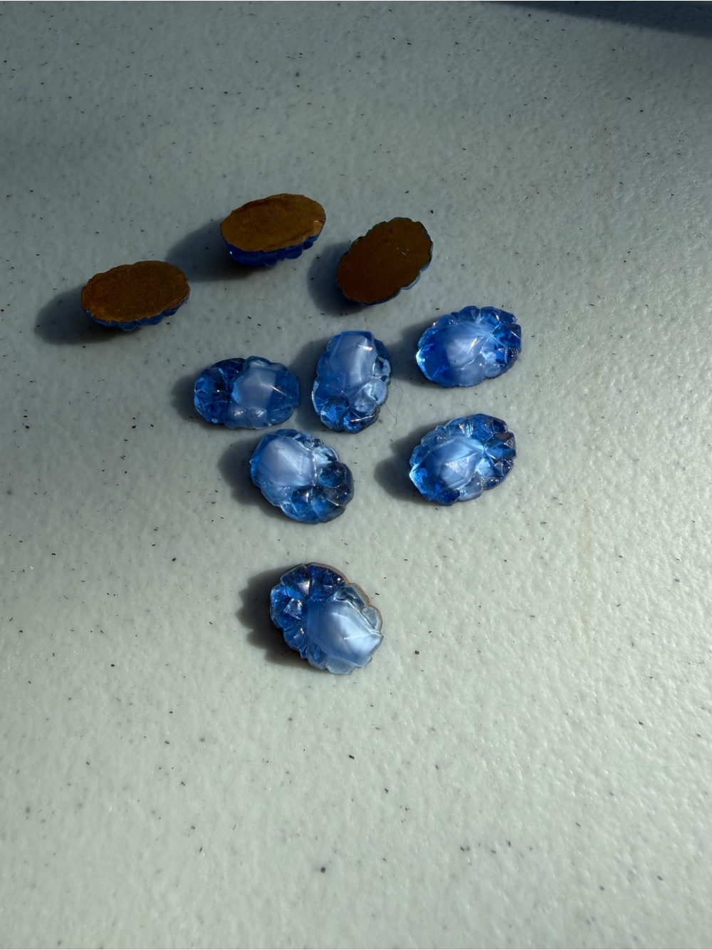 Blue Oval Glass Cabochons - 30 Pieces antique flowers